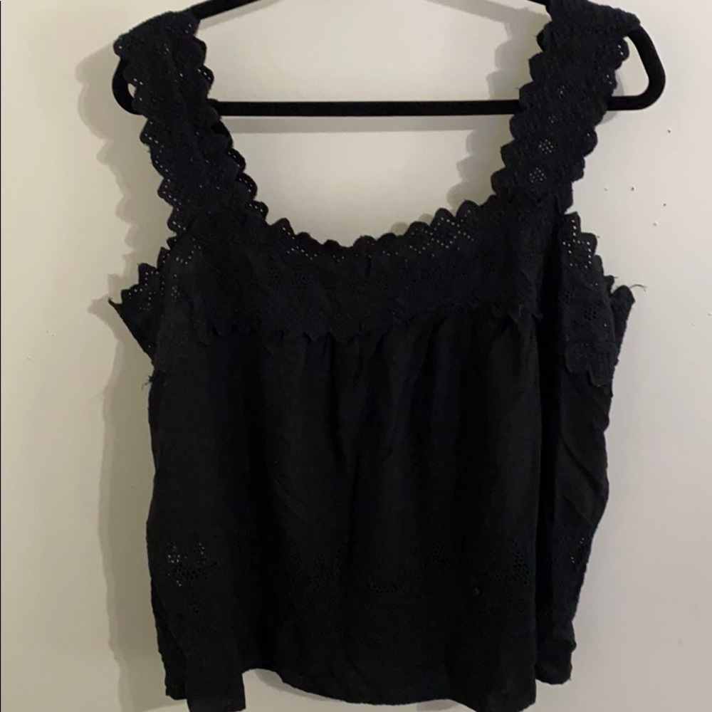 Black Tank crochet like trim